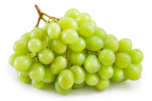 Bunch of green grapes on a white background